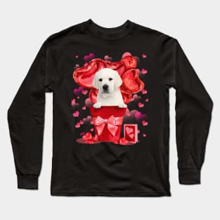 White Labrador In Red Pot Happy Valentine's Day Long Sleeve T-Shirt
